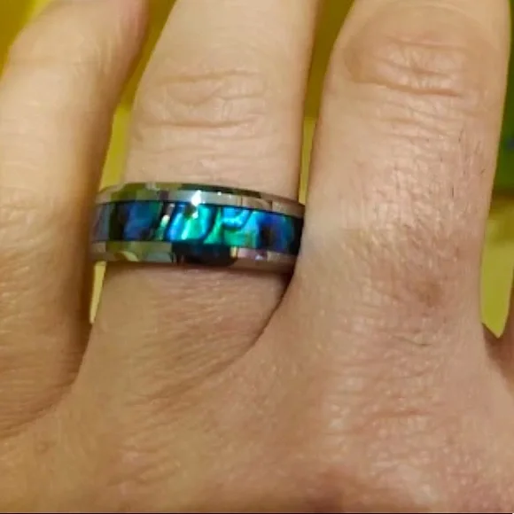 8mm Abalone Shell Tungsten Carbide Wedding Band Mens